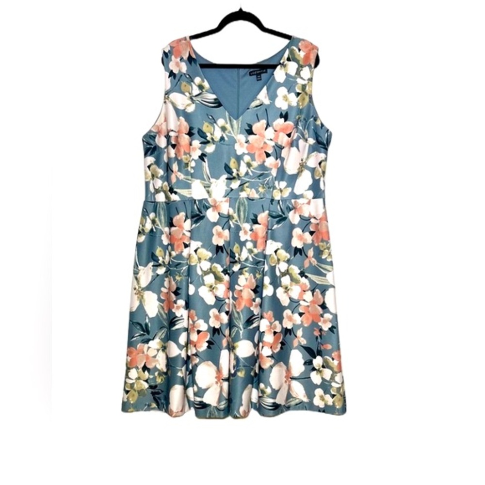 Lane Bryant V-Neck Floral Knee Length Fit & Flare Party Dress with Zipper, 22W